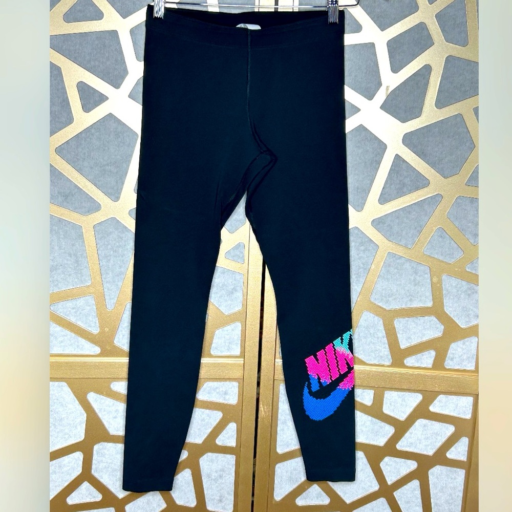 Nike Black Leggings with Pink & Blue Logo
